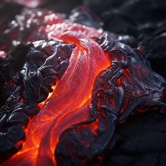 Close-up of molten lava flowing down a volcano in bright sunlight - Image 2