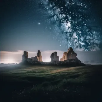 Milky Way galaxy over castle ruins with fog and stars - Image 4