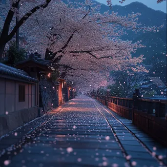 Pathway lined with blooming cherry blossom trees - Image 2