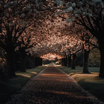 Pathway lined with blooming cherry blossom trees - Image 4