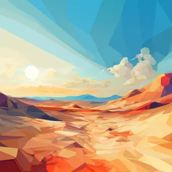 Low poly desert scene with rolling dunes under a clear sky - Image 1