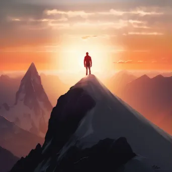 Illustration of mountain climber at towering peak with sunrise - Image 3