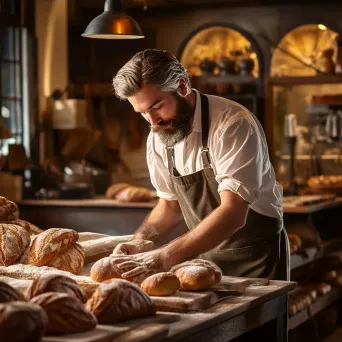 Local bakery with bakers creating artisan bread and pastries in rustic ambiance - Image 4