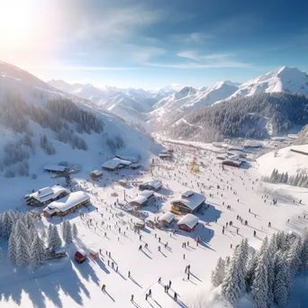 Aerial view of bustling ski resort with snow activities - Image 1