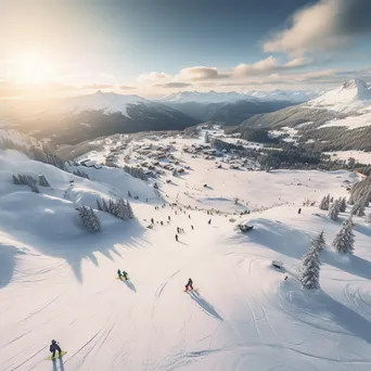 Aerial view of bustling ski resort with snow activities - Image 3