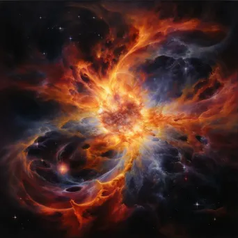 A dying star engaged in a dance of bright colors, portrayed with oil paints - Image 1