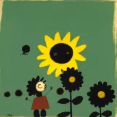 Image of child releasing bird in sunflower field - Image 3