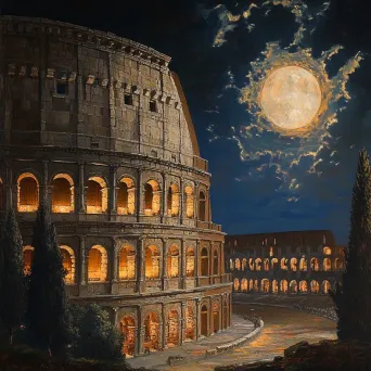 Nighttime view of the Colosseum under moonlight dramatically portrayed in Renaissance style - Image 4