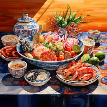 Bright watercolor painting of a Peruvian cevicheria at noon - Image 2