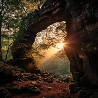 Rock arch surrounded by trees at dawn - Image 3