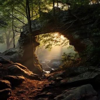 Rock arch surrounded by trees at dawn - Image 4