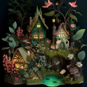 Fairy garden with tiny houses and magical creatures - Image 3