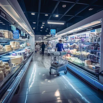 Dairy aisle filled with milk and cheese products in a supermarket. - Image 1