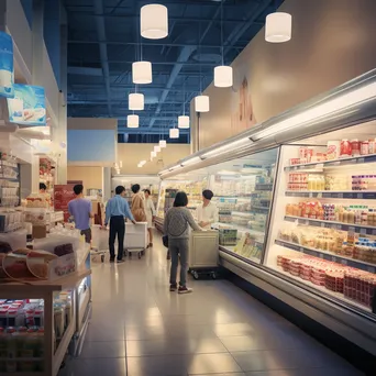 Dairy aisle filled with milk and cheese products in a supermarket. - Image 4