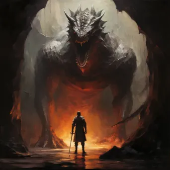 Image of knight confronting dragon in dark cave - Image 3