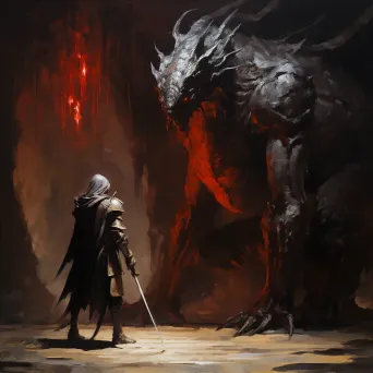 Image of knight confronting dragon in dark cave - Image 4