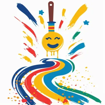 Logo with a paintbrush making a rainbow path, leading to a smiling child