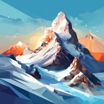 Low poly depiction of a majestic snowy mountain peak with icy cliffs and swirling snowflakes - Image 3