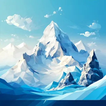 Low poly depiction of a majestic snowy mountain peak with icy cliffs and swirling snowflakes - Image 4