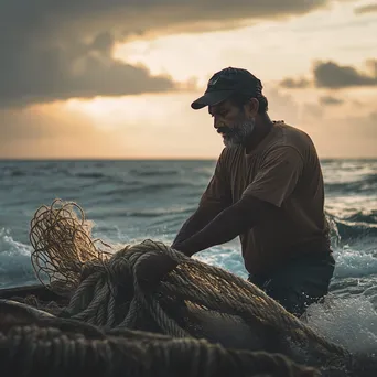 Rope maker crafting nautical ropes on the beach - Image 2