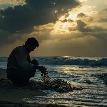 Rope maker crafting nautical ropes on the beach - Image 3