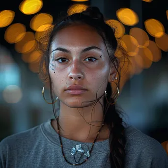 Young adult wearing cultural jewelry in an urban setting - Image 4