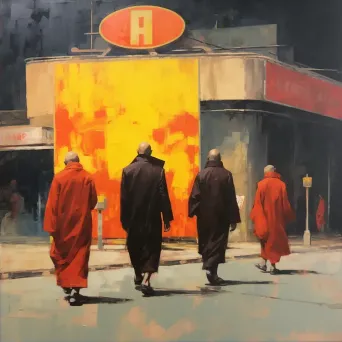 Image of monks near a fast food billboard - Image 2