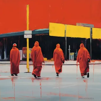 Image of monks near a fast food billboard - Image 3