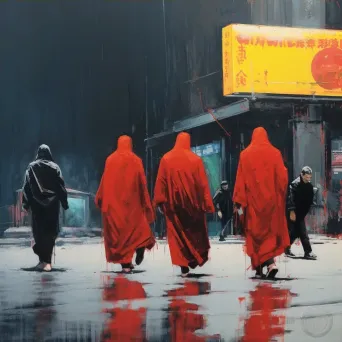 Image of monks near a fast food billboard - Image 4