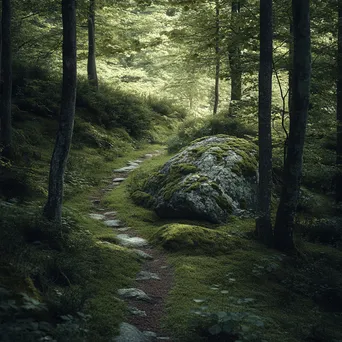 Moss-Covered Boulder Path