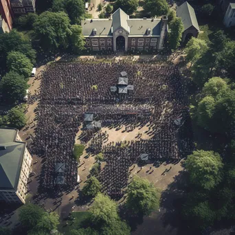 Aerial view of graduation ceremony with attendees on campus - Image 1