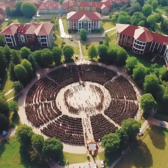 Aerial view of graduation ceremony with attendees on campus - Image 2