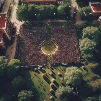 Aerial view of graduation ceremony with attendees on campus - Image 4