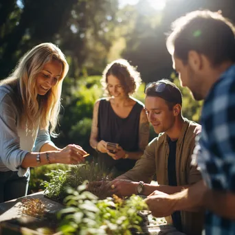 Diverse individuals at herbal workshop in traditional garden - Image 2