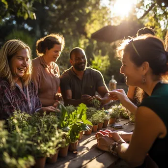 Diverse individuals at herbal workshop in traditional garden - Image 3