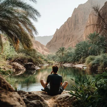 Traveler resting by a desert oasis - Image 2