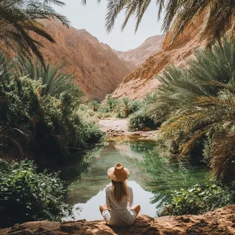 Traveler resting by a desert oasis - Image 3