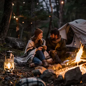 Cozy Campsite with Drinks by the Bonfire