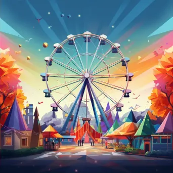 Colorful low poly artwork of a carnival scene with a Ferris wheel - Image 2