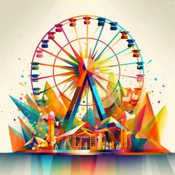 Colorful low poly artwork of a carnival scene with a Ferris wheel - Image 3