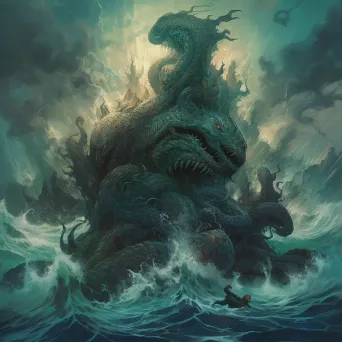 Mythical sea monster emerging from turbulent waves - Image 1