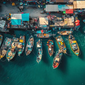 Aerial View of Busy Fishing Port