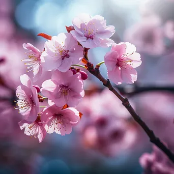 Close-up of pink cherry blossoms against a blurred background - Image 1