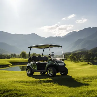 Luxury golf cart on a green with mountain range background - Image 4