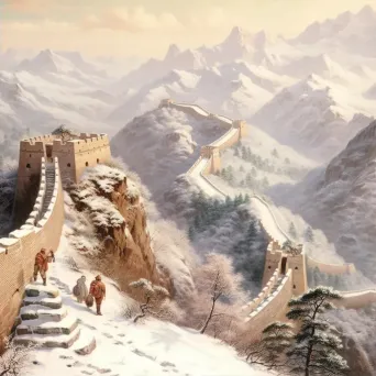 Majestic Great Wall of China among snowy mountains - Image 2