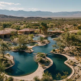 Aerial view of desert oasis with water and trees - Image 4