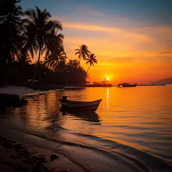 Silhouetted boats at sunset on a tropical island - Image 3