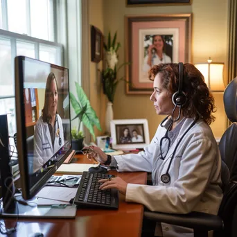 Healthcare professional sharing information in a video call with a patient at home. - Image 1