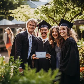 Graduate taking selfies with family in a garden, holding diploma - Image 4