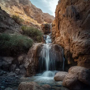 Cascading water spring in a rocky desert landscape - Image 2